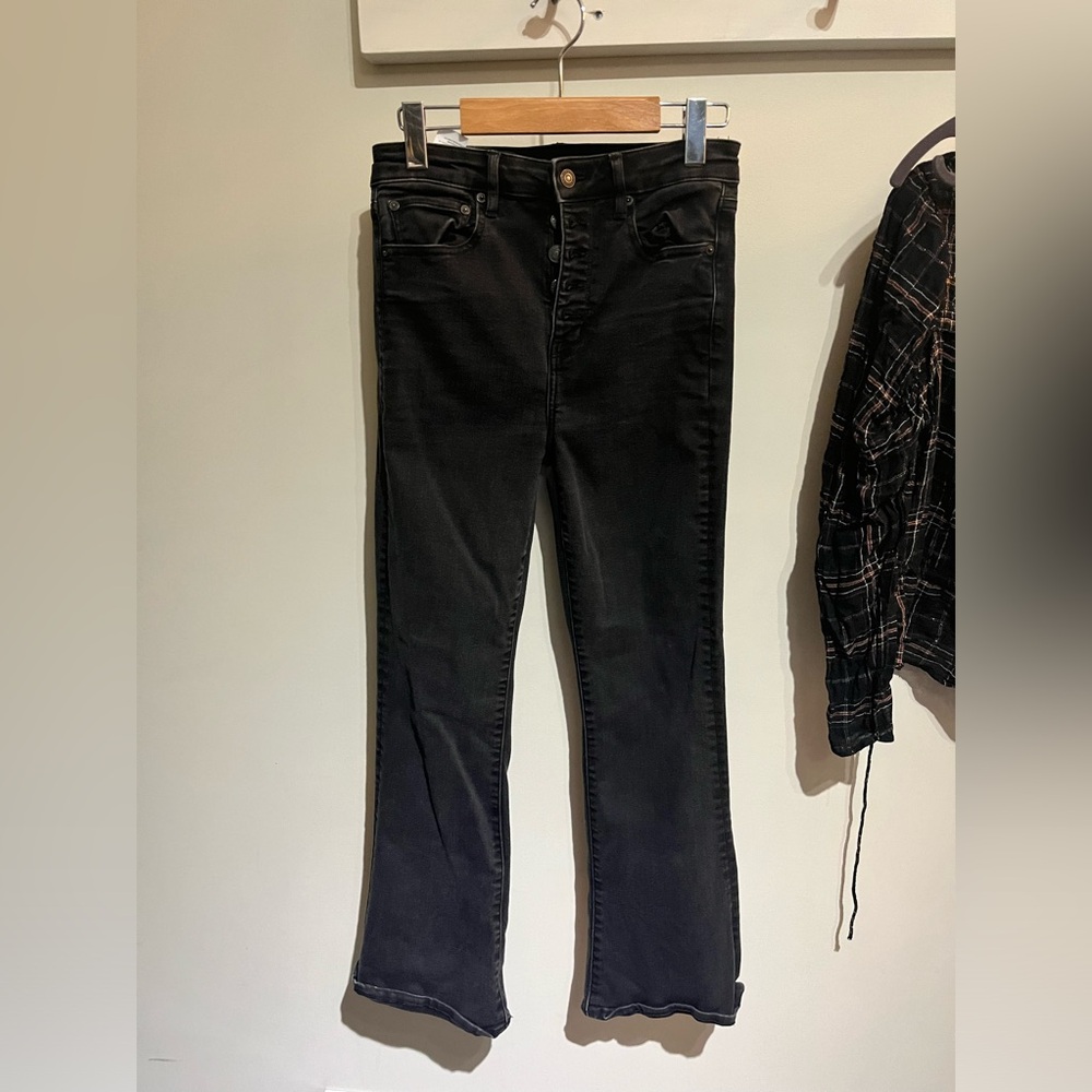 American Eagle highest rise flare button fly next level stretch black 6